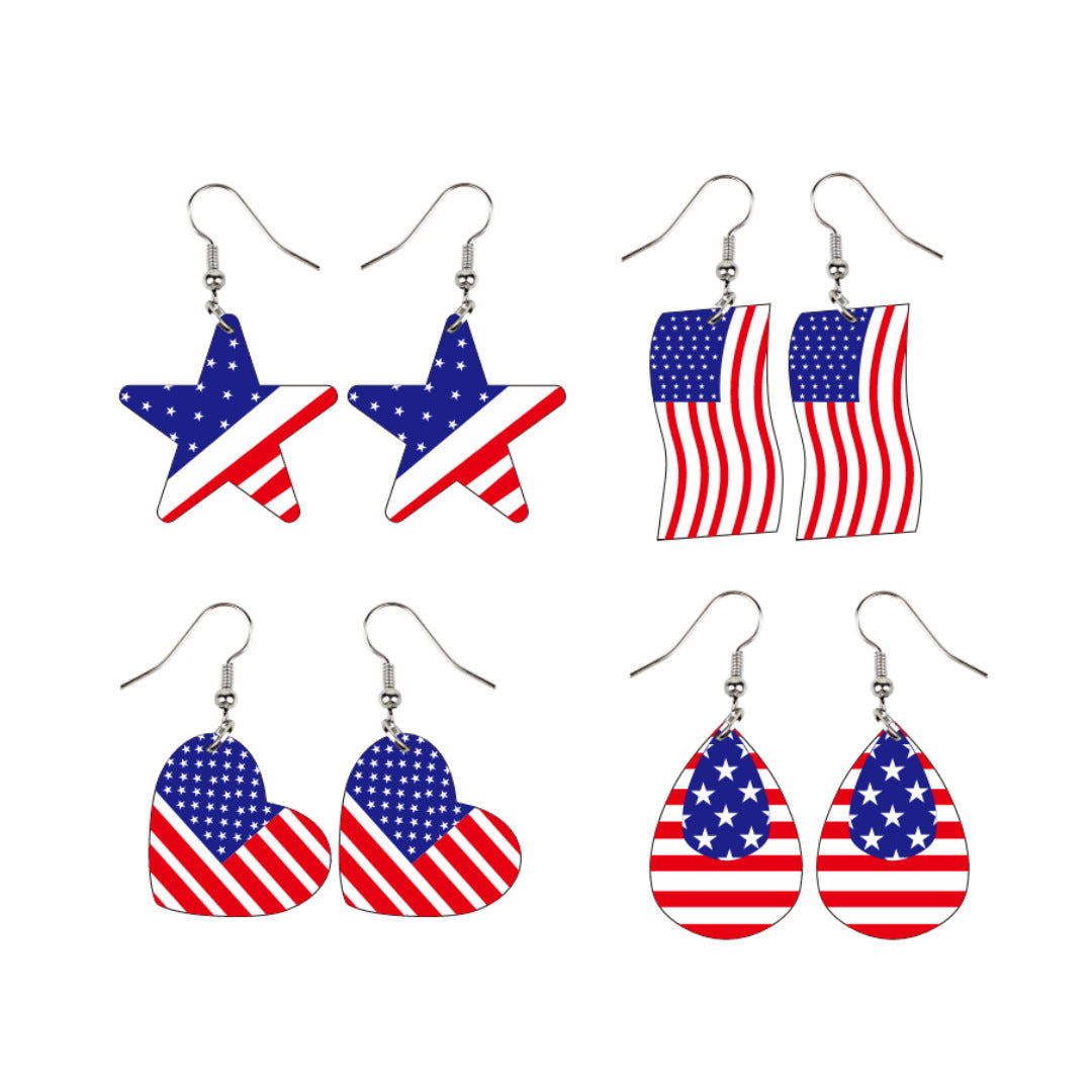 Women's star-shaped earrings with USA flag design made of lightweight acrylic and nickel-free fishhook Kalsten