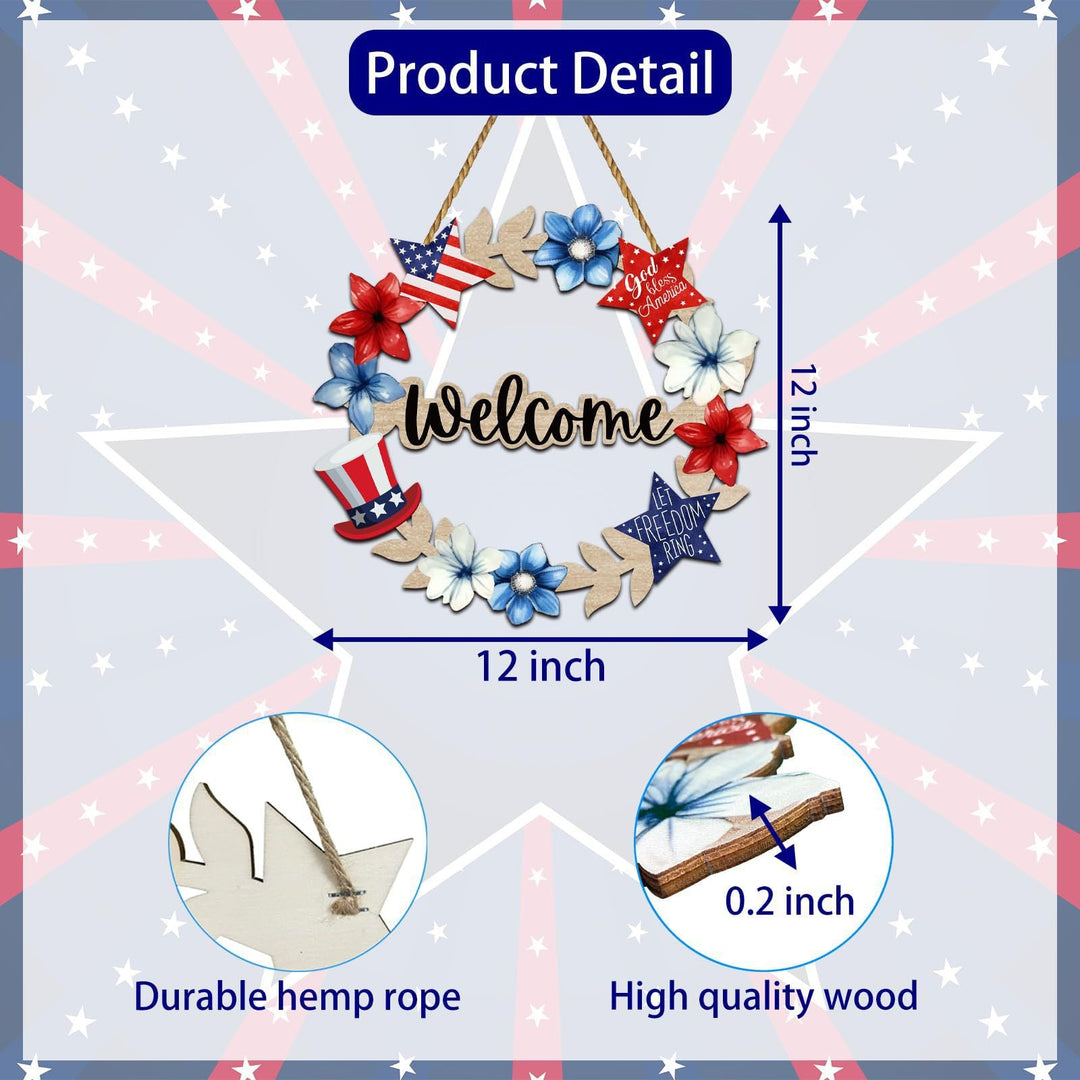 Unisex nan more patriotic wooden door wreath with star and heart motifs and hanging rope Kalsten