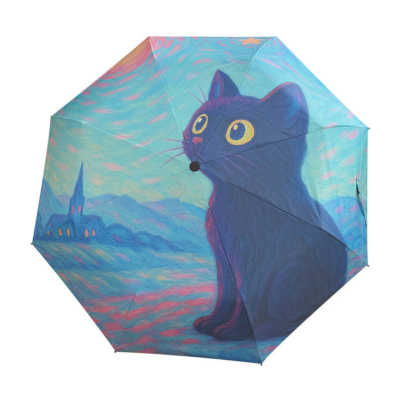 Women's folding umbrella with creative cat design and practical case Kalsten