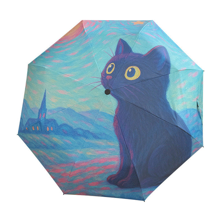 Women's folding umbrella with creative cat design and practical case Kalsten