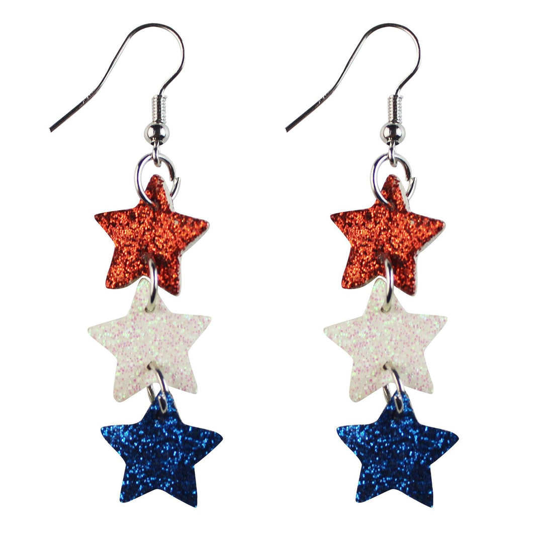 Women's star stripe print faux leather drop earrings with fishhook Kalsten