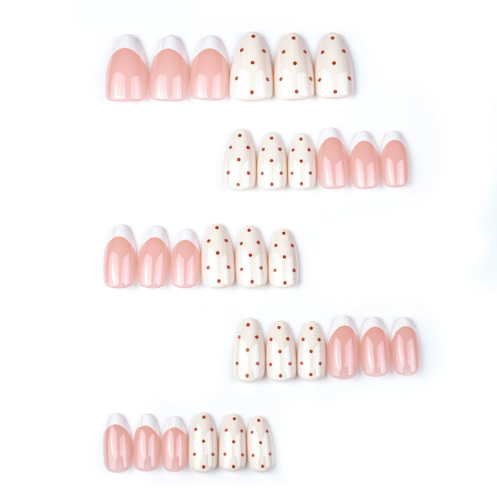 Elegant Press-On Nail Set with Polka Dot and French Tip Design Kalsten