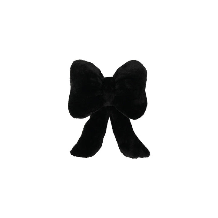 plush bow-shaped decorative throw cushion with long tails and faux-fur texture Kalsten