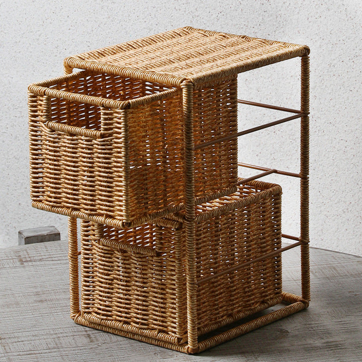 Unisex Stackable Storage Basket with Two Compartments Made of Natural Material Kalsten