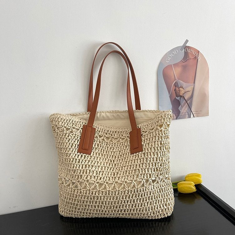 Handmade beach bag with wide leather handles Kalsten
