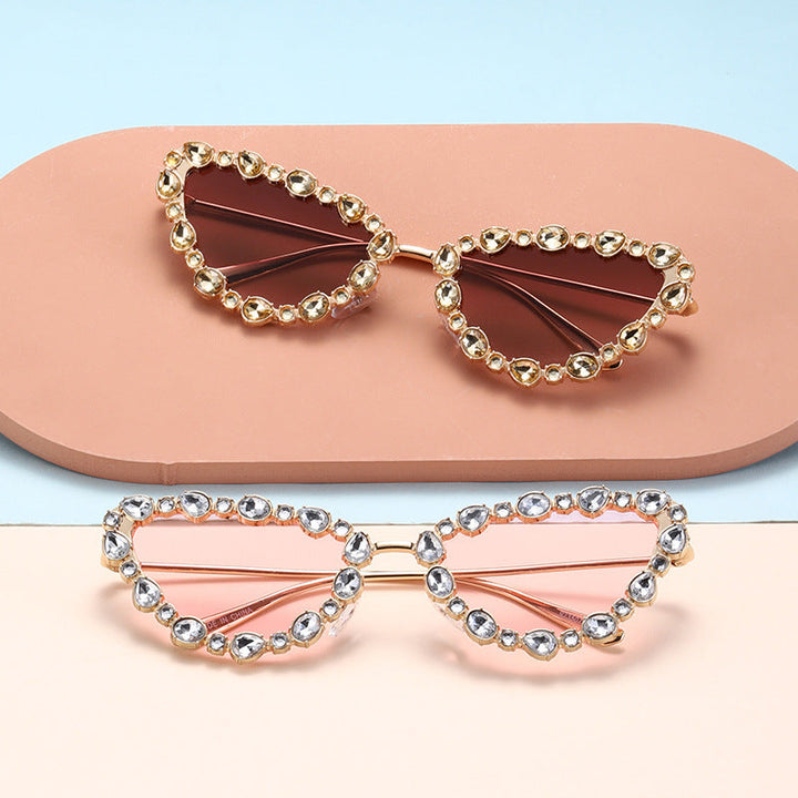 Women's Heart-Shaped Designer Sunglasses with Glamorous Crystal Frame Kalsten