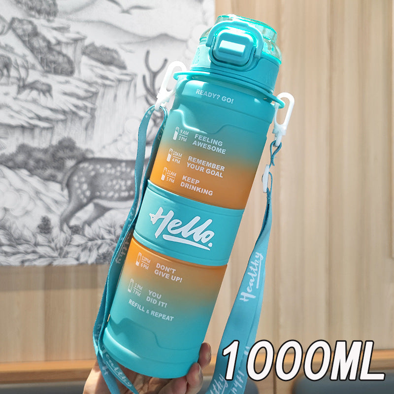 Women's motivation water bottle with time display and shoulder strap Kalsten