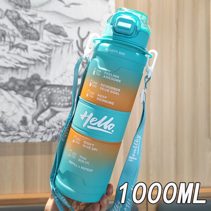 Women's motivation water bottle with time display and shoulder strap Kalsten