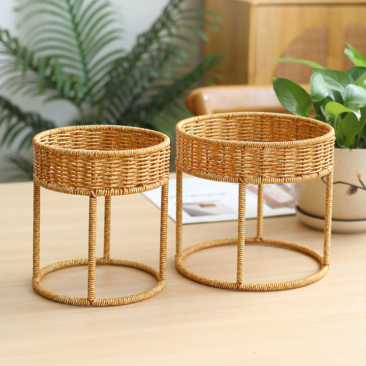 Unisex Modern Plant Stand with Woven Basket and Metal Frame Kalsten