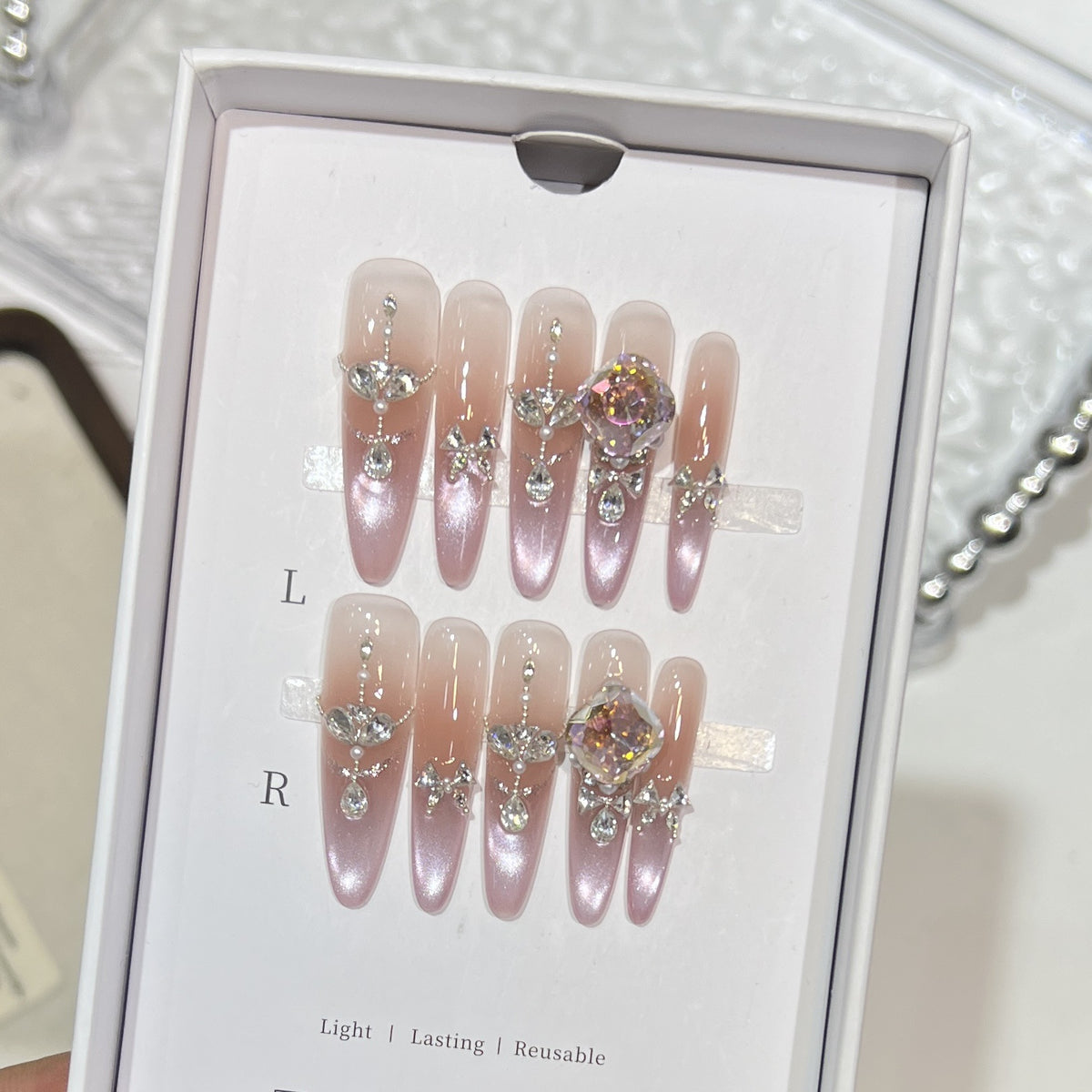 Decorative Rhinestone-Embellished Stiletto Press-On Nails Acalora