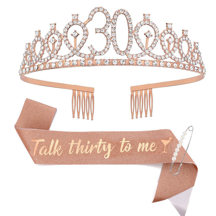 Women Crystal-Embellished Birthday Crown with Personalized Sash Kalsten