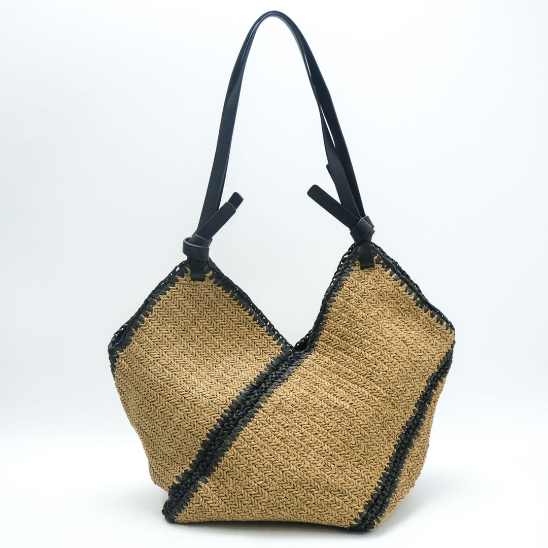 Braided Natural Material Handbag with Black Drawstring Kalsten