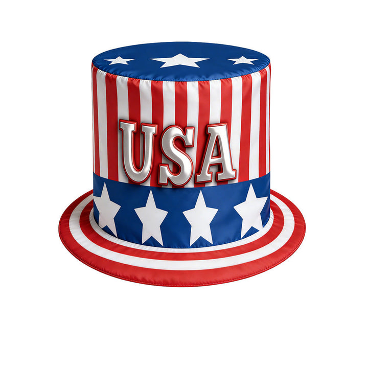 Unisex nan large cylinder party hat made of satin with star applications and stiff brim Kalsten