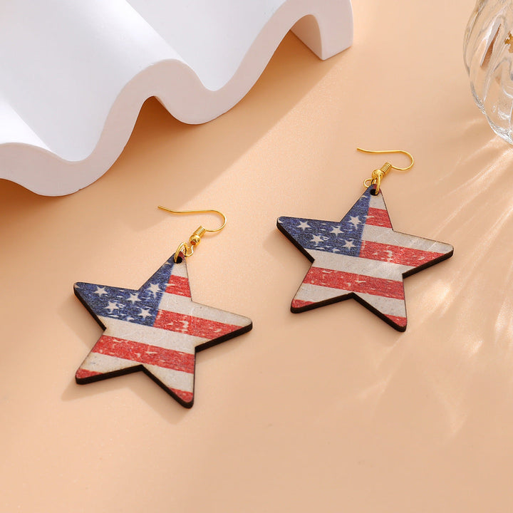 Women's nan star-shaped patriotic wooden dangle earrings with distressed flag print Kalsten