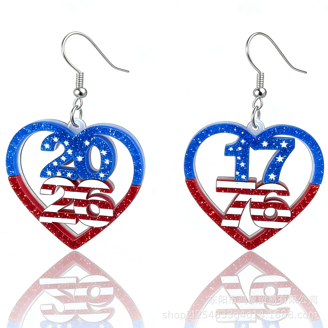 Women's nan patriotic heart dangle earrings with layered star stripe cutout and fishhook Kalsten