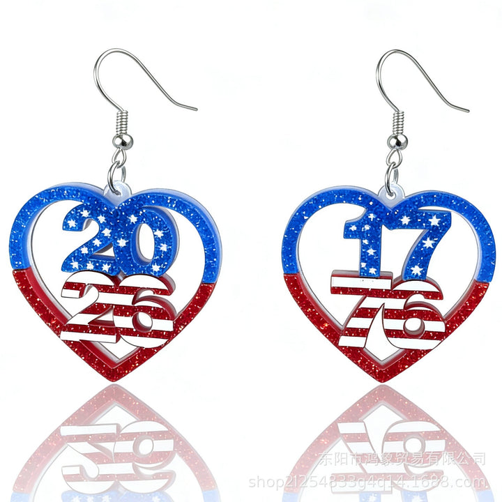 Women's nan patriotic heart dangle earrings with layered star stripe cutout and fishhook Kalsten