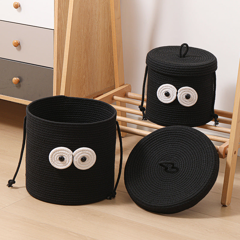 Women's Round Storage Basket with Lid and Eye Design Kalsten