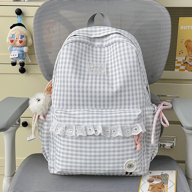 Charming Gingham Pattern School Backpack