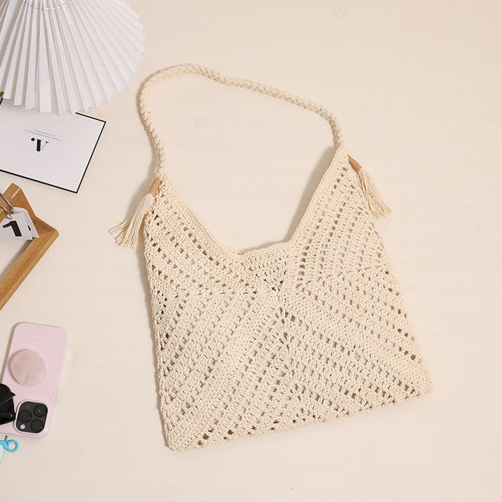 Handmade macrame crossbody bag with playful tassels Kalsten