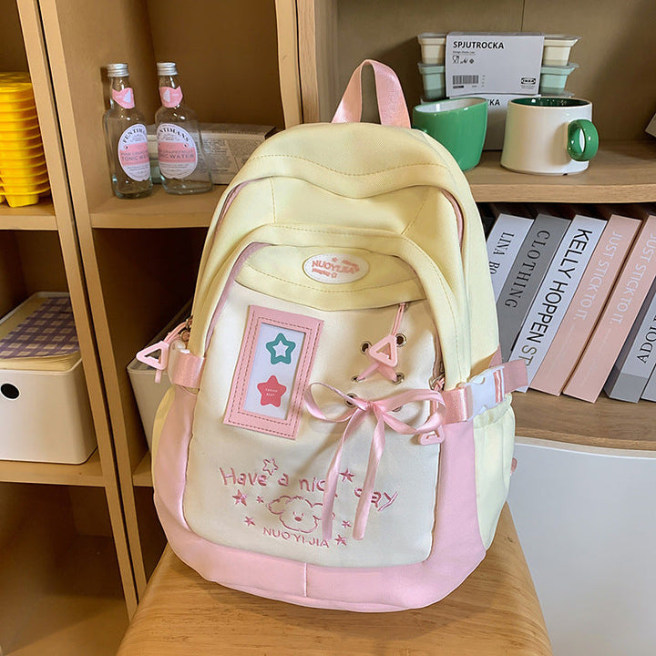Playful Embroidered Drawstring School Backpack