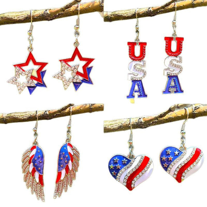 Ladies star-shaped enamel earrings with rhinestone rows and fishhook clasp Kalsten
