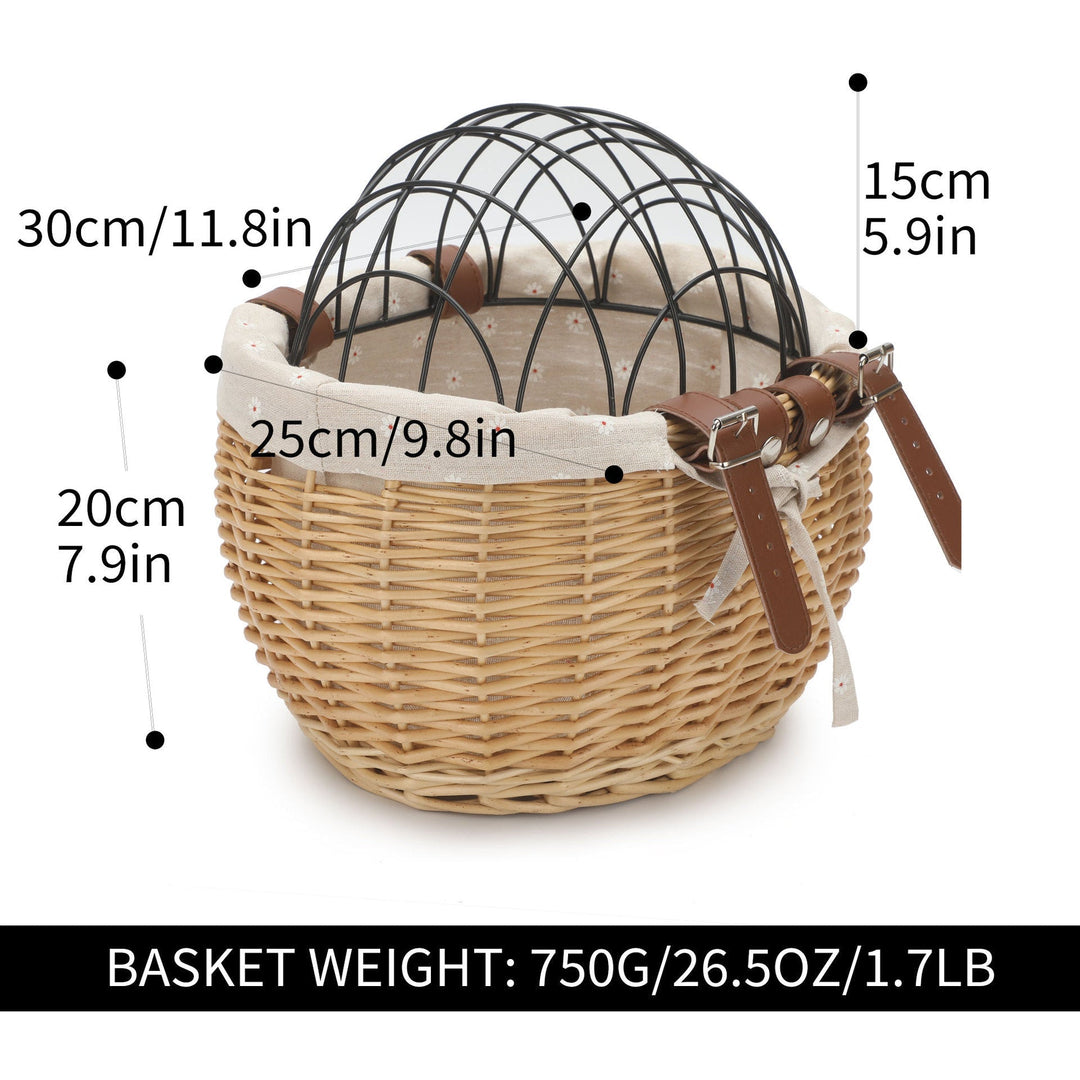 woven rattan pet carrier basket with collapsible metal dome and removable linen lining Kalsten