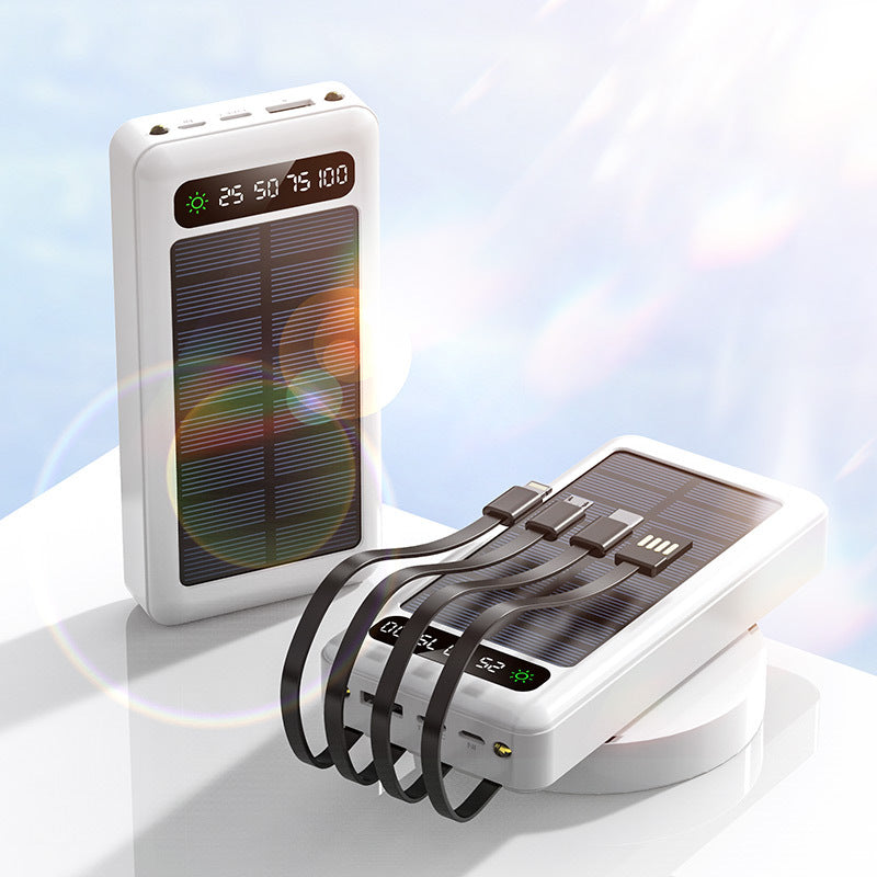 Solar-powered power bank with intelligent power display and multifunctional charging cables Kalsten