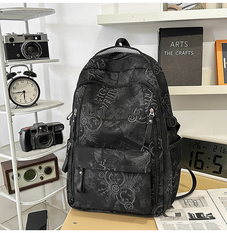 Graphic Print Multi-Pocket School Backpack