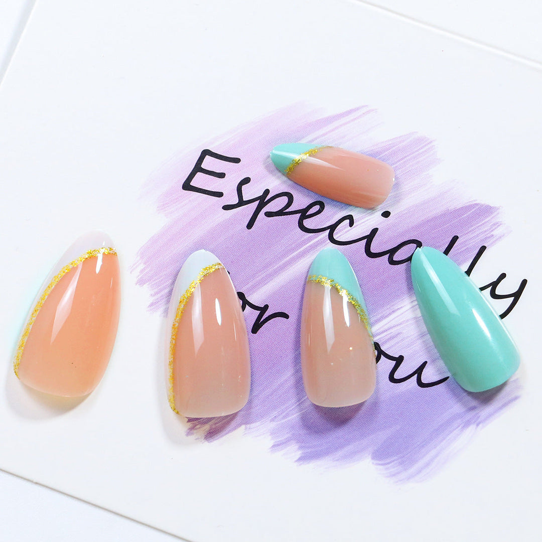 Elegant Stiletto Press-On Nails Set with Gold Accent Kalsten