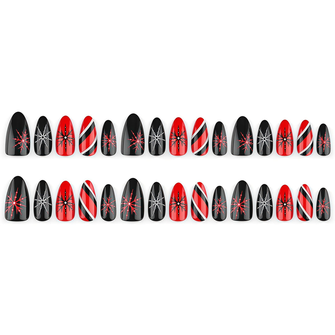 Artificial nails in modern stiletto design with graphic accents Kalsten