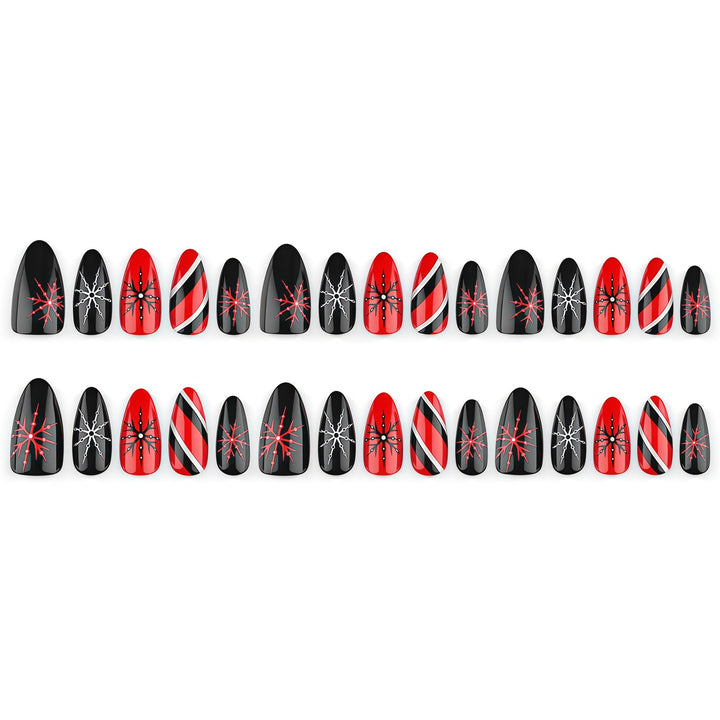 Artificial nails in modern stiletto design with graphic accents Kalsten