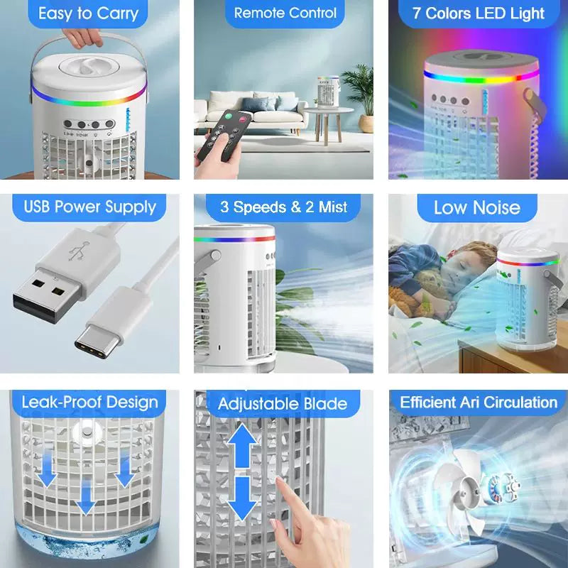 Unisex one size compact portable evaporative air cooler with USB power remote control LED mood light Kalsten