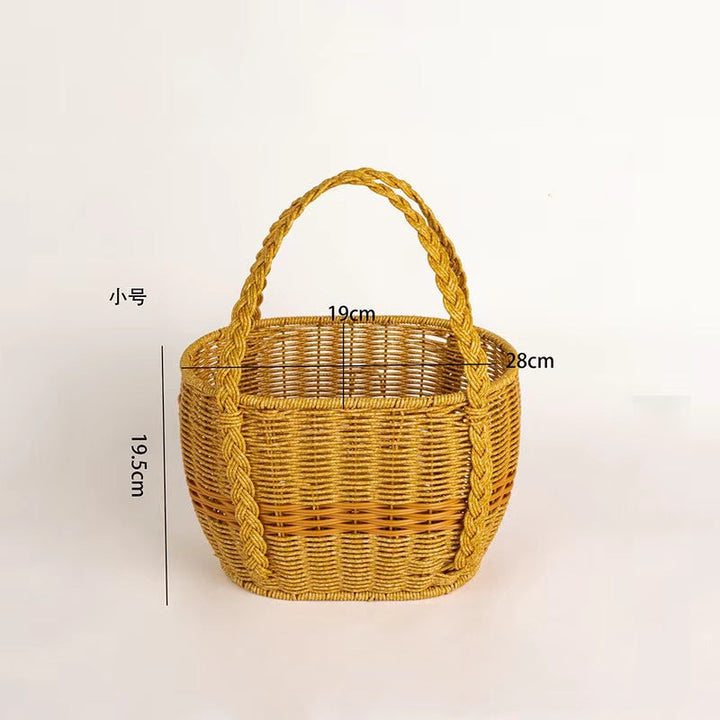 Ladies Handwoven Rattan Basket with Double Handle Kalsten