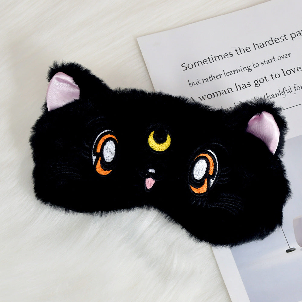 Women's fluffy sleep mask with embroidered cat design and soft comfort ears Kalsten