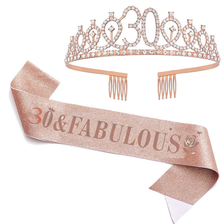 Women's Glittering Birthday Tiara Set with Sash Kalsten