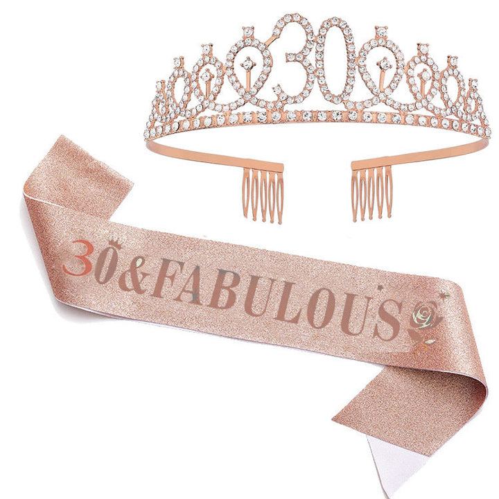 Women's Glittering Birthday Tiara Set with Sash Kalsten
