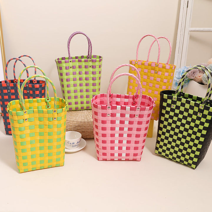 Braided Shopping Bag in Modern Checkered Pattern Kalsten