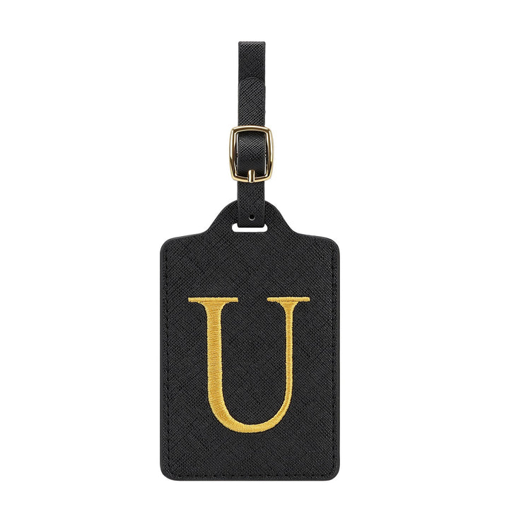 embroidered initial monogram leather luggage tag with adjustable buckle strap Kalsten