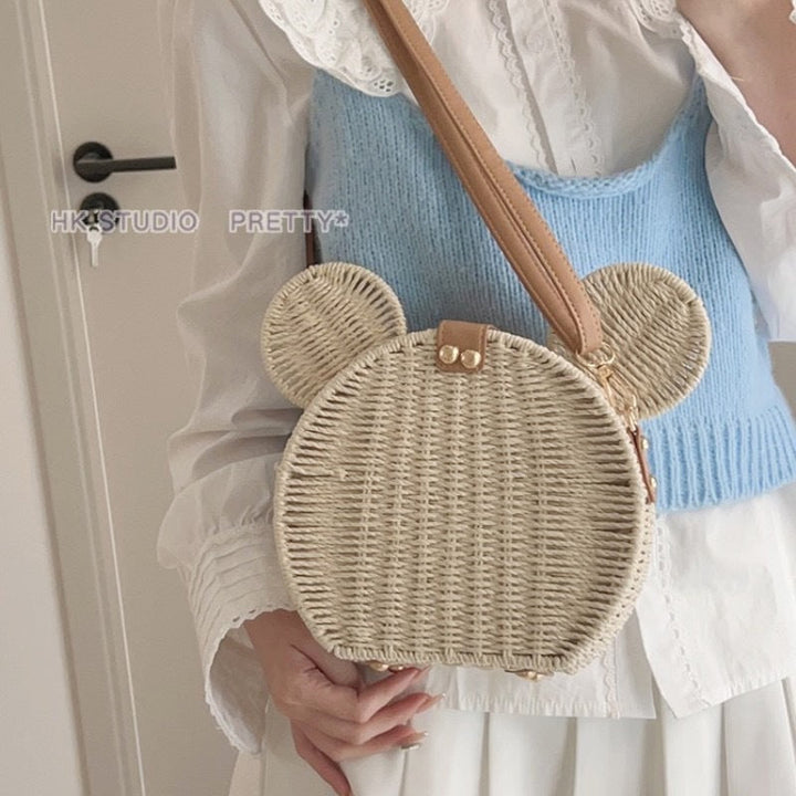 Ladies Round Basket with Rabbit Ear Design Kalsten