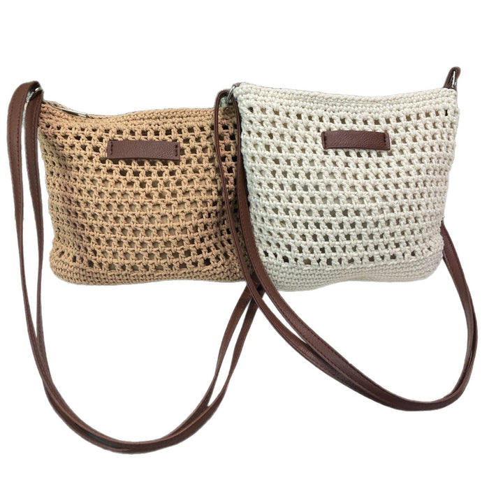Hand-knotted shoulder bag with leather accent Kalsten