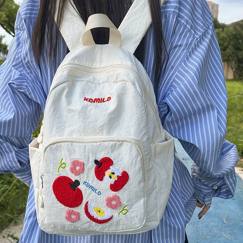 Casual Embroidered Apple Print School Backpack Kalsten