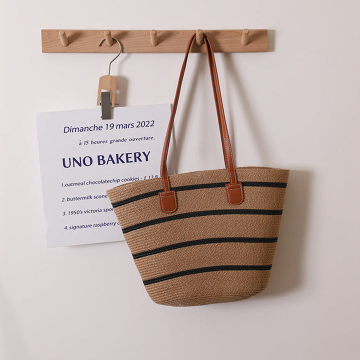 Elegant Bast Shoulder Bag with Striped Design Kalsten