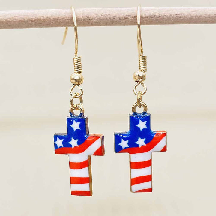 Women's Independence Day patriotic enamel flag dangle earrings with hypoallergenic fishhook wires Kalsten