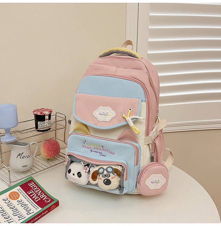 Multi-Compartment School Backpack with Transparent Pocket
