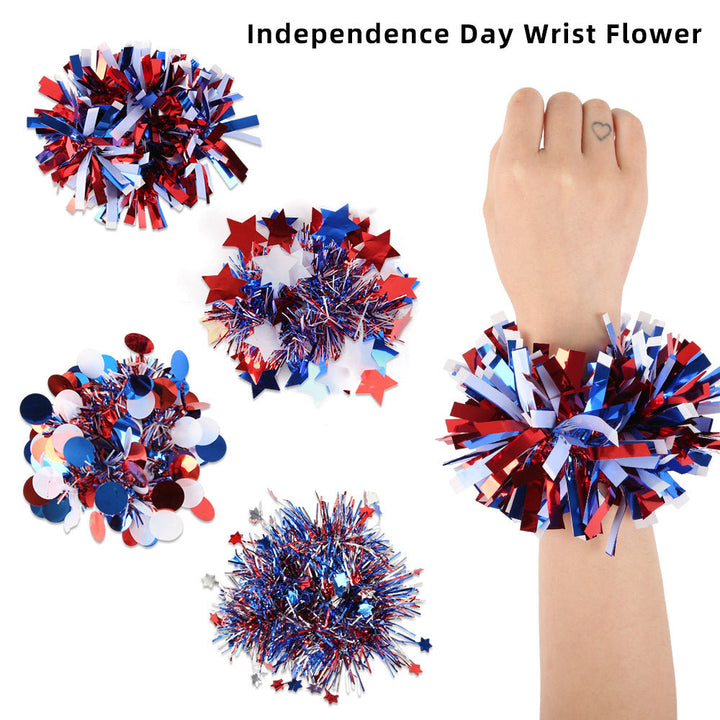 Unisex nan patriotic tinsel pom pom wristband bracelet with star confetti Kalsten