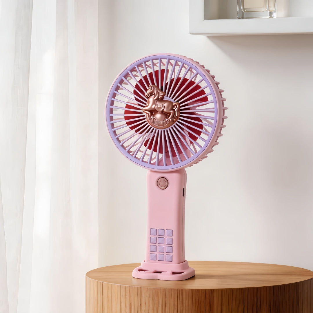 Ladies portable hand fan with playful horse motif Kalsten