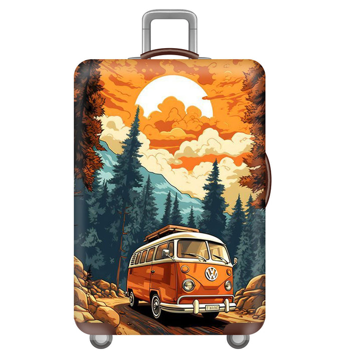 Unisex large hard shell suitcase with sturdy trolley handle and elastic motif protective cover superhero design Kalsten