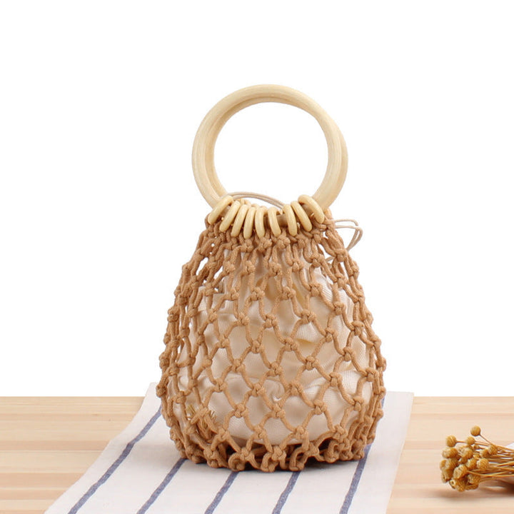 Elegant mesh handbag with wooden handles Kalsten