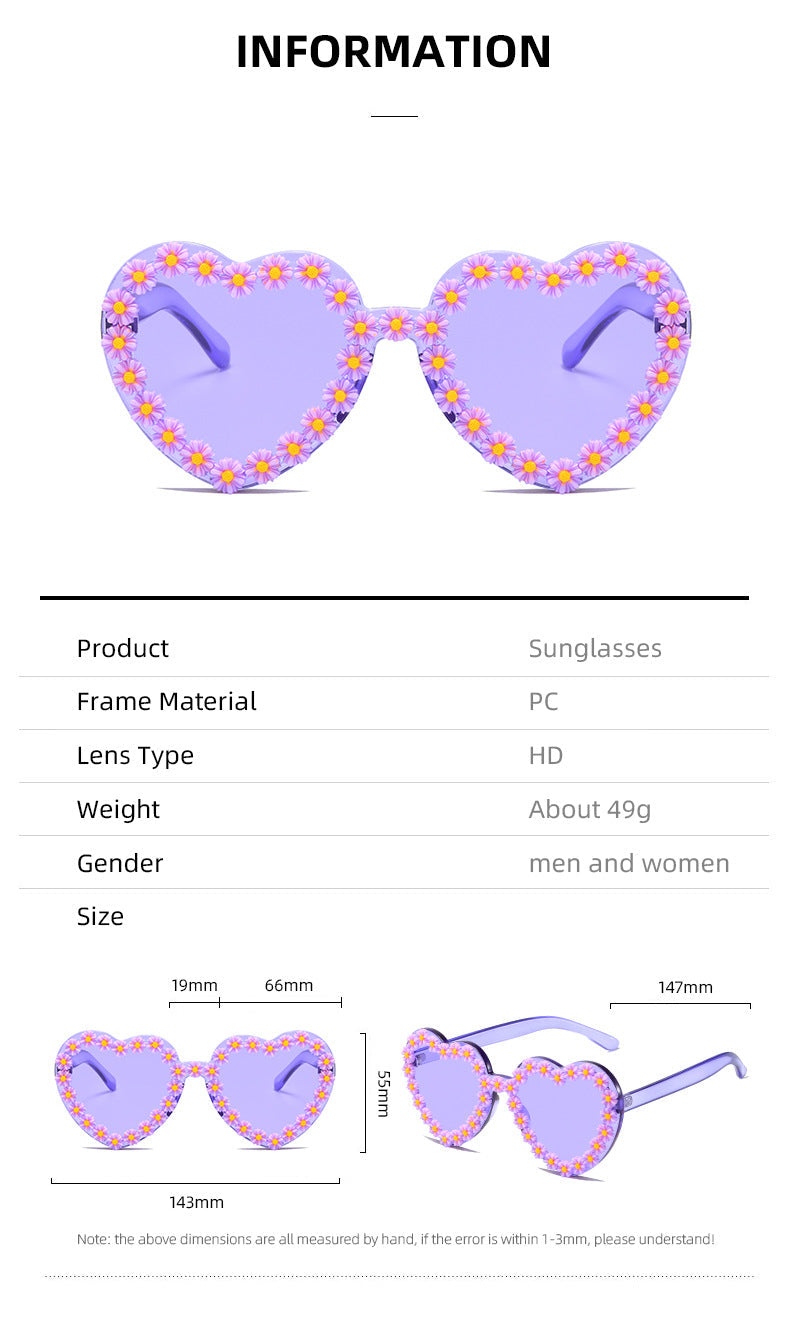 Ladies Love-Shaped Sunglasses with Floral Embellishments Kalsten