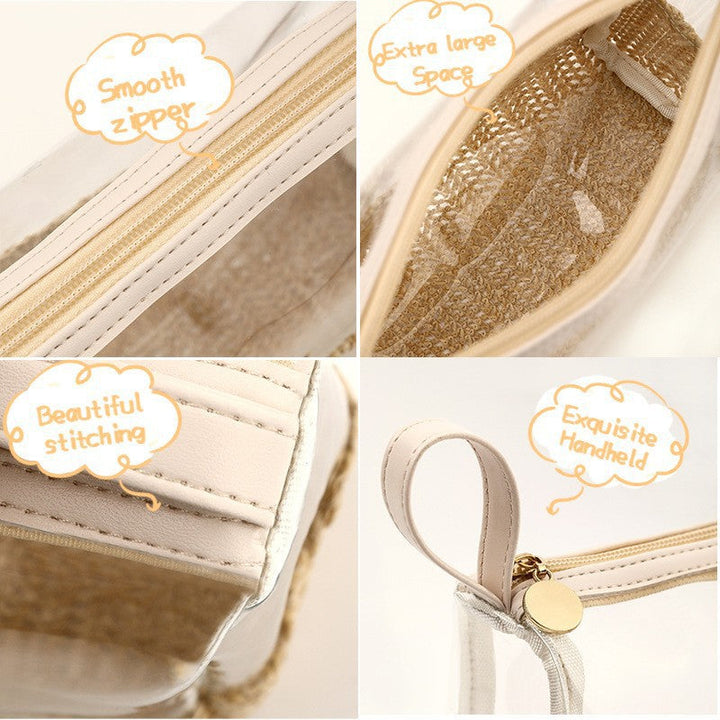Cosmetic bag made of transparent material with woven bottom Kalsten